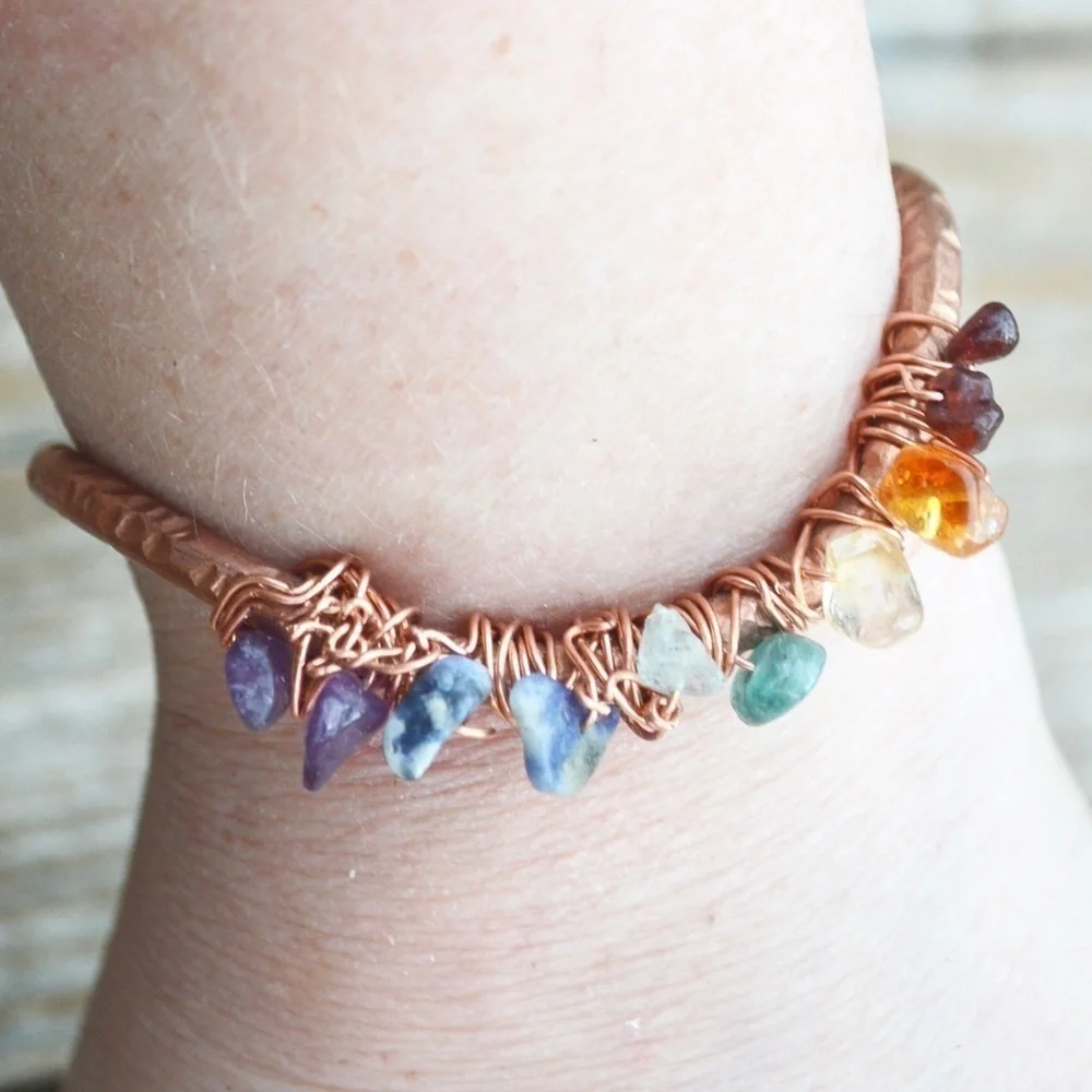 Chakra Bracelet Natural Copper Wire Wrapped Reiki